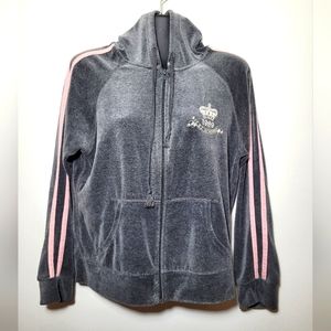 Gray Velour Hoodie Pink Trim Full Zip Juniors XL l.e.i.
